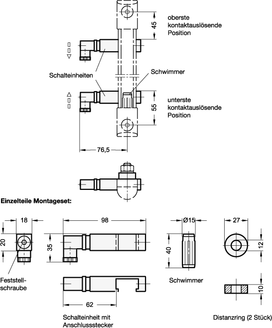 Montagesets zur elektrischen lstandsueberwachung GN 654.2 Skizze