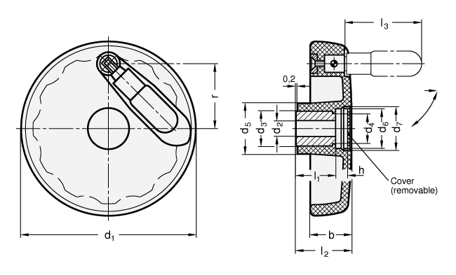 Handwheels with Retractable Handle GN 521.6 sketch