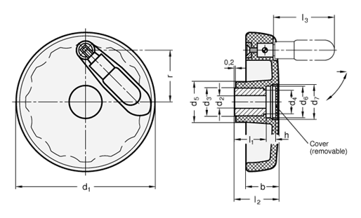 Handwheels with Retractable Handle GN 521.6 sketch