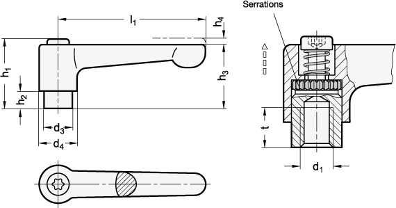 Flat Adjustable Hand Levers GN 302.2 sketch