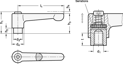 Flat Adjustable Hand Levers GN 302.2 sketch