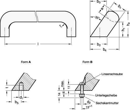 Schraege Buegelgriffe Montage von der Bedien  oder Rueckseite GN 565.2 Skizze