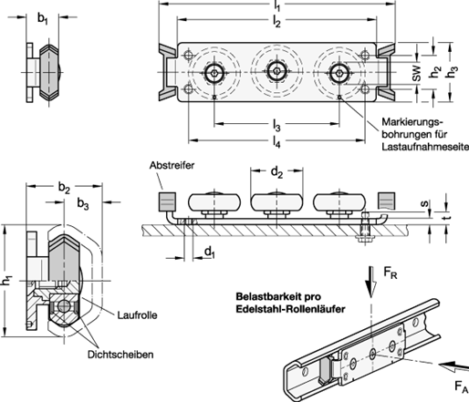 Edelstahl Rollenlaeufer GN 2494 Skizze