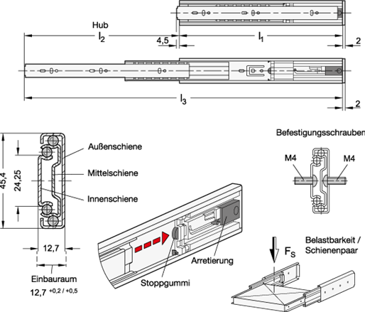 Teleskopschienen GN 1418 Skizze