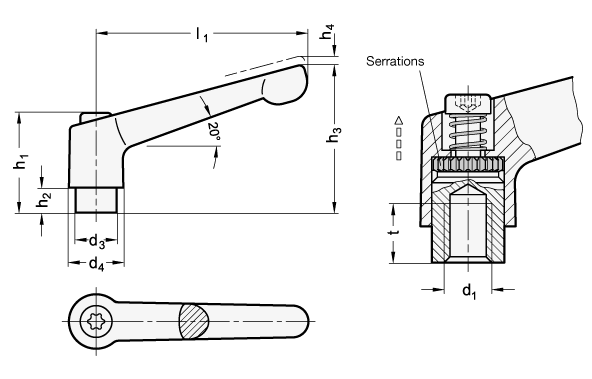 Adjustable Hand Levers GN 300.2 sketch