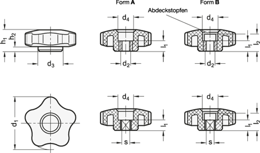 Sterngriffe Buchse Gewinde oder Vierkant GN 5331 Skizze