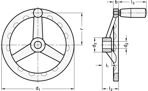 Stainless Steel Handwheels matt shot blasted GN 949 sketch