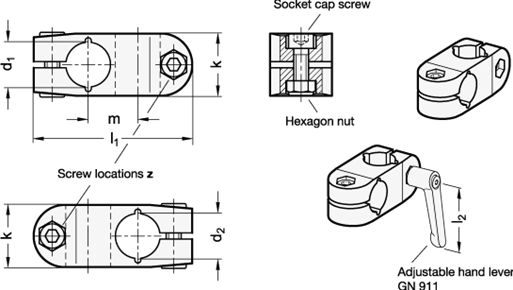 Two Way Connector Clamps GN 131 sketch