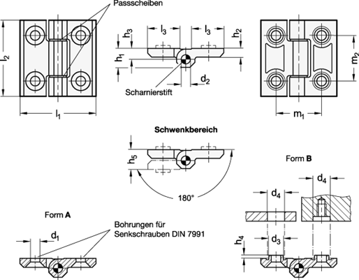 Edelstahl Schwerlastscharniere GN 237.3 Skizze