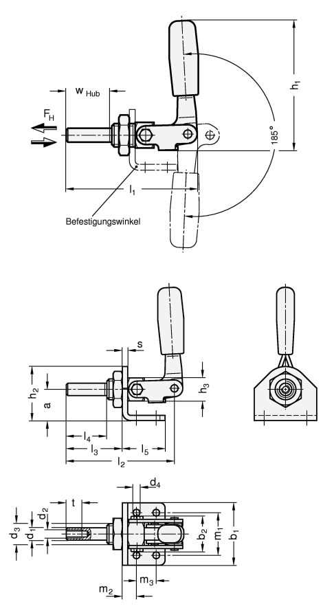 Edelstahl Schubstangen Spanner GN 843.1 Skizze