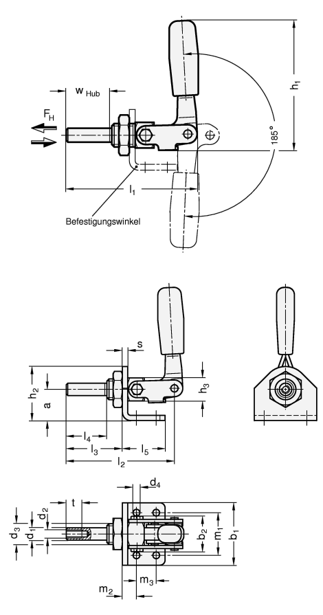 Edelstahl Schubstangen Spanner GN 843.1 Skizze