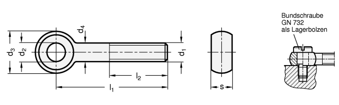 Augenschrauben Stahl  brueniert DIN 444 Skizze