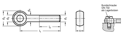 Augenschrauben Stahl  brueniert DIN 444 Skizze