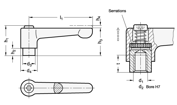 Flat Adjustable Hand Levers GN 302.1 sketch