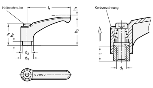 Verstellbare Klemmhebel  GN 602.1 Skizze