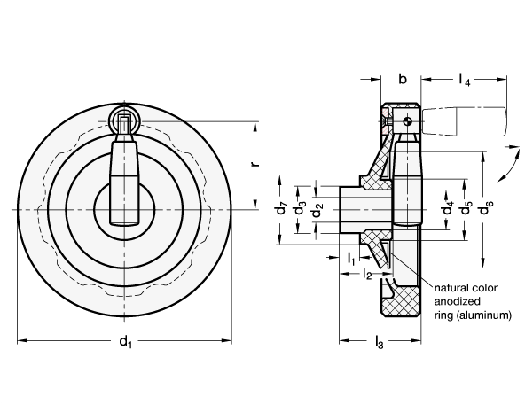 Handwheels with Retractable Handle GN 520.4 sketch
