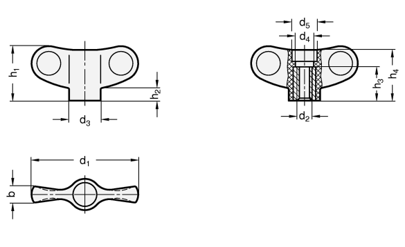 Fluegelmuttern ohne Abdeckkappe GN 634.1 Skizze