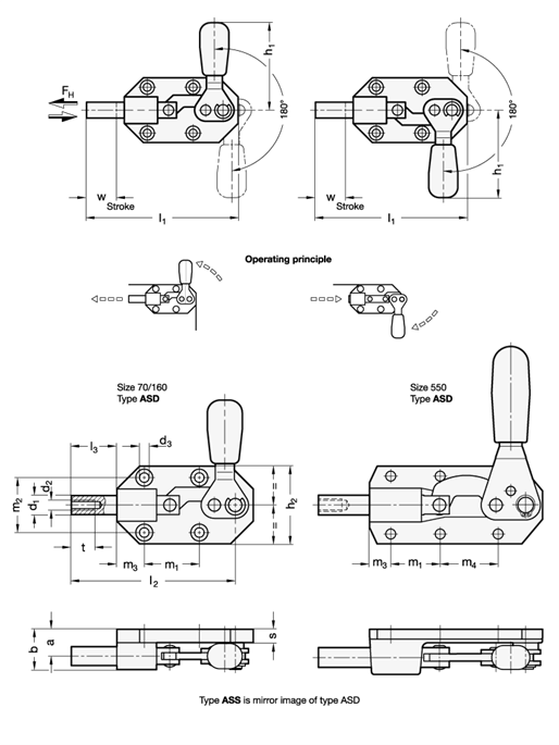 Push Pull Type Toggle Clamps Brass  steel GN 844 sketch