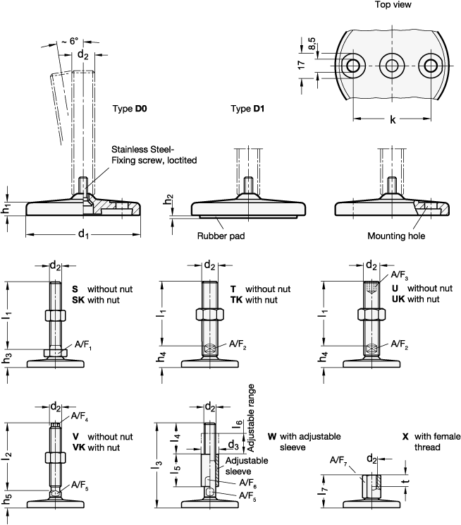 Stainless Steel Leveling Feet GN 23 sketch