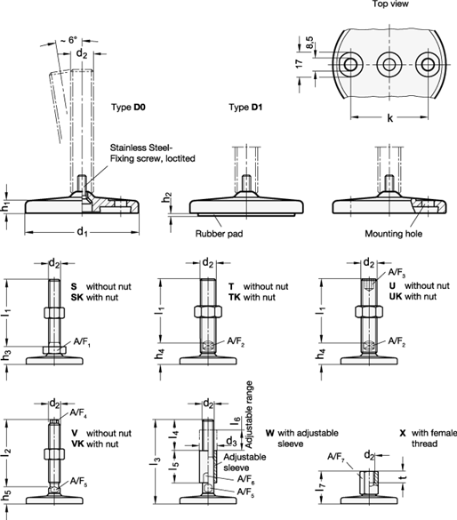 Stainless Steel Leveling Feet GN 23 sketch