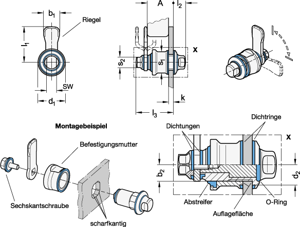 Edelstahl Verriegelungen GN 1150 Skizze