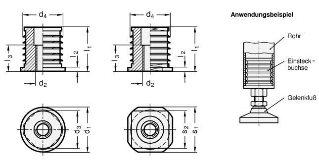 Edelstahl Einsteckbuchsen GN 992.5 Skizze