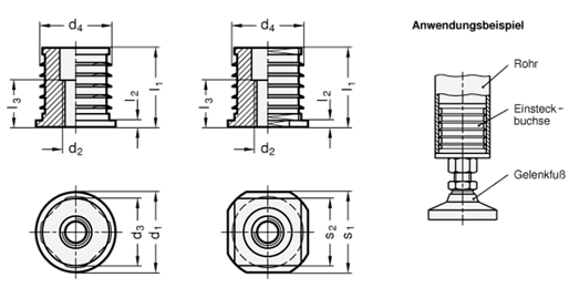 Edelstahl Einsteckbuchsen GN 992.5 Skizze