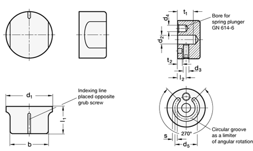 Control Knobs aluminium  black anodized GN 729 sketch