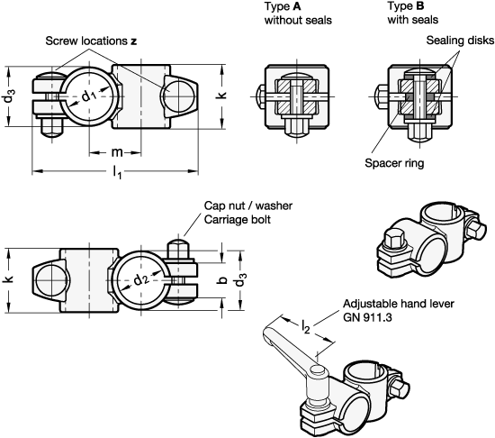 Two Way Connector Clamps GN 132.5 sketch