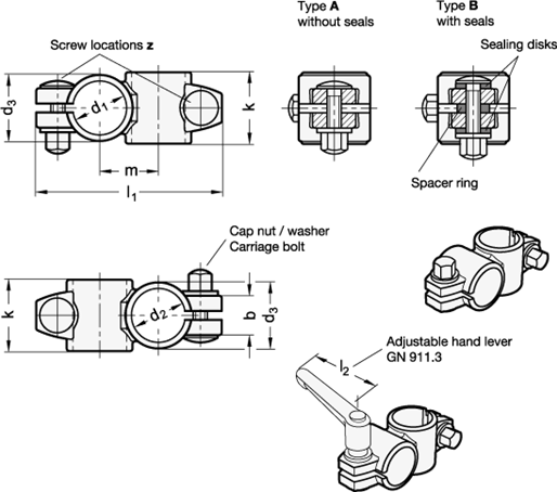 Two Way Connector Clamps GN 132.5 sketch