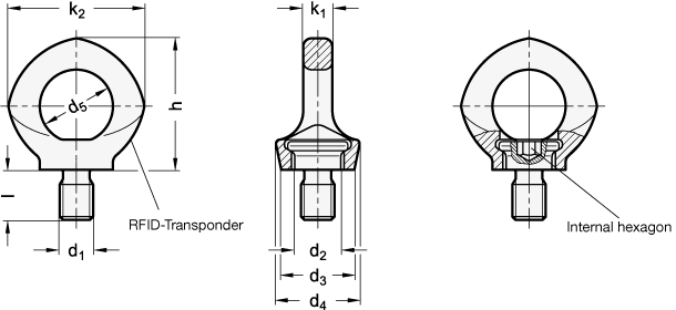 Stainless Steel Lifting Eye Bolts Rotating GN 581.5 sketch