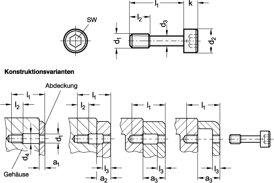 Edelstahl Zylinderschrauben GN 912.2 Skizze