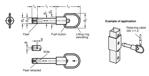 Stainless Steel Locking Pins with axial lock  slide plastic GN 214.3 sketch