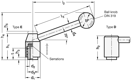 Adjustable Tension Levers with threaded insert GN 212.3 sketch
