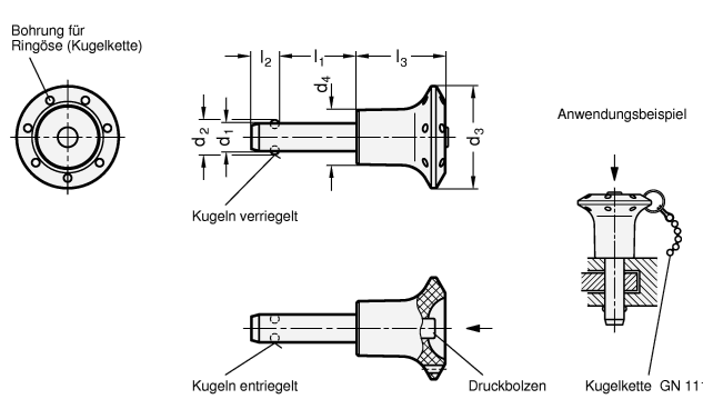 Edelstahl Kugelsperrbolzen GN 113.5 Skizze