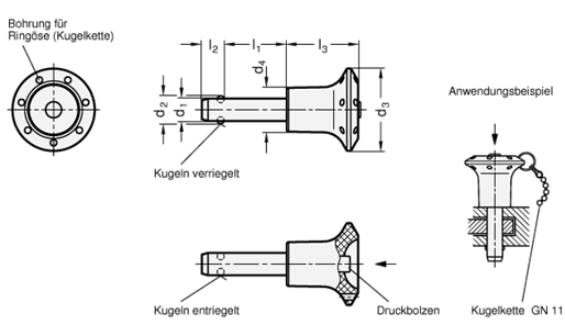 Edelstahl Kugelsperrbolzen GN 113.5 Skizze