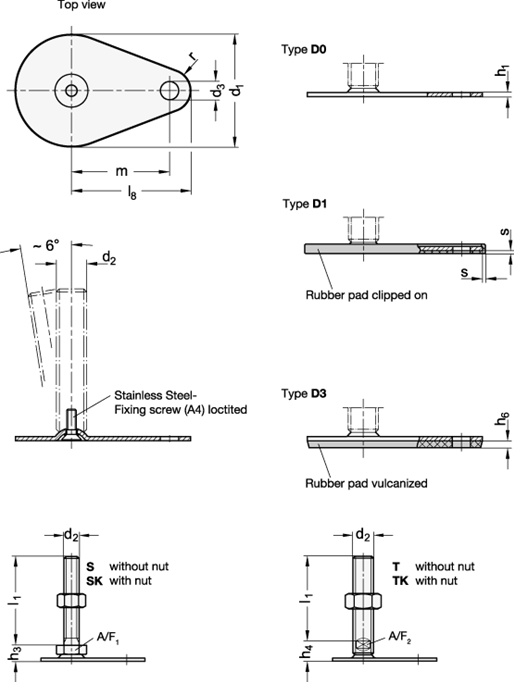 Stainless Steel Leveling Feet GN 45 sketch