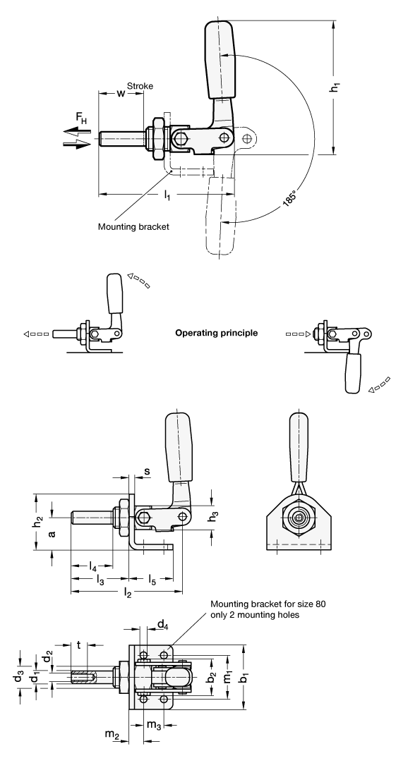 Stainless Steel Push Pull Type Toggle Clamps GN 843.1 sketch