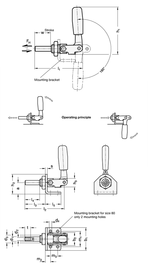 Stainless Steel Push Pull Type Toggle Clamps GN 843.1 sketch