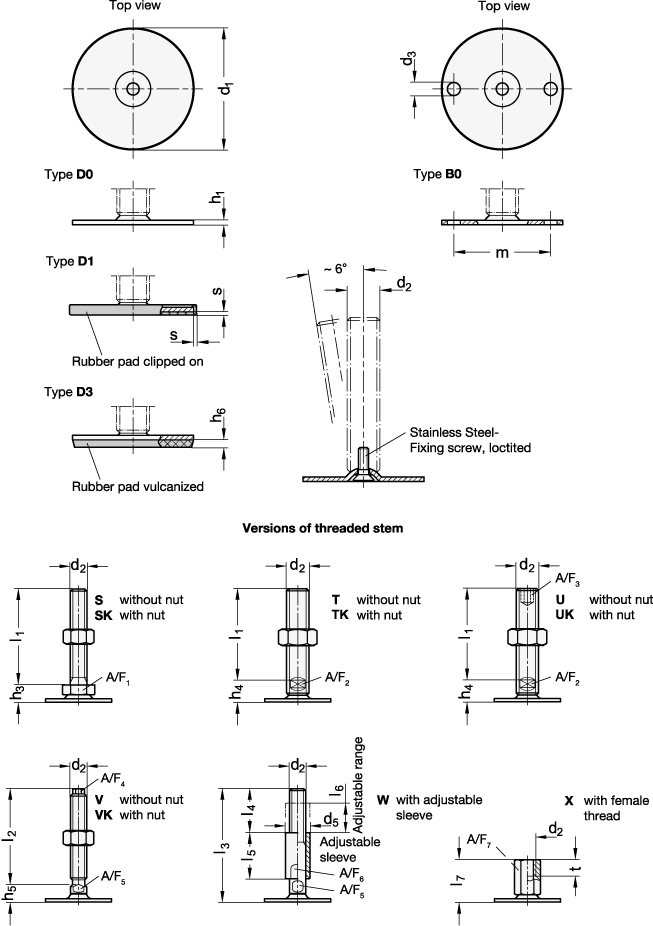 Stainless Steel Leveling Feet GN 41 sketch