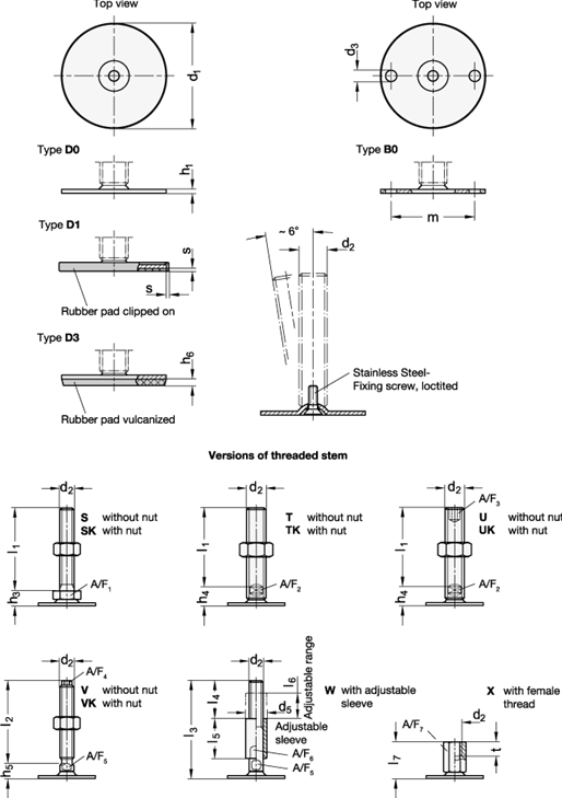 Stainless Steel Leveling Feet GN 41 sketch