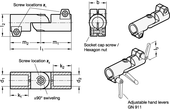 Swivel Clamp Connector Joints GN 286 sketch