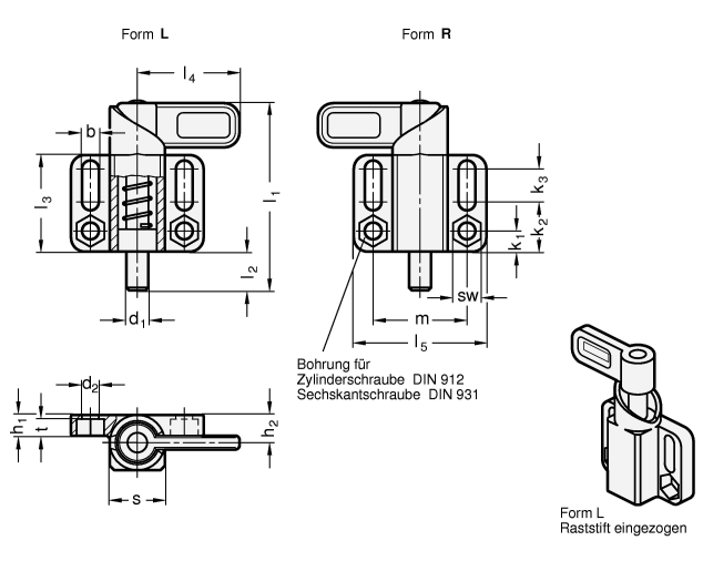 Edelstahl Federriegel GN 722.3 Skizze