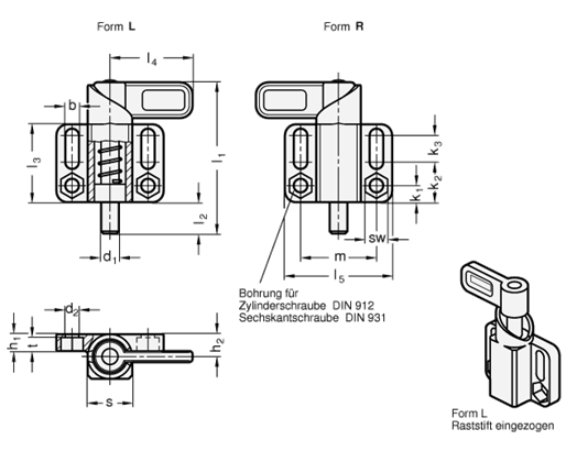 Edelstahl Federriegel GN 722.3 Skizze