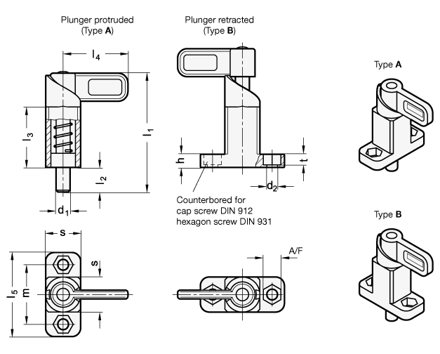 Stainless Steel Spring Latches Guide steel  zinc plated or black coated GN 722.2 sketch