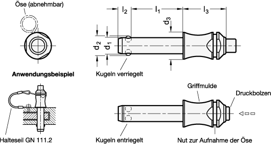 Edelstahl Kugelsperrbolzen GN 113.3 Skizze