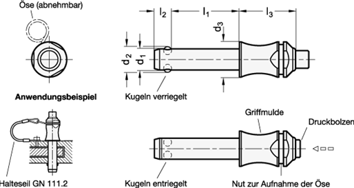 Edelstahl Kugelsperrbolzen GN 113.3 Skizze