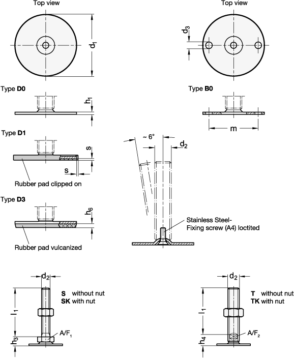 Stainless Steel Leveling Feet GN 44 sketch