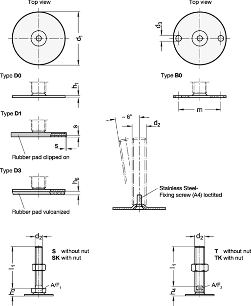 Stainless Steel Leveling Feet GN 44 sketch