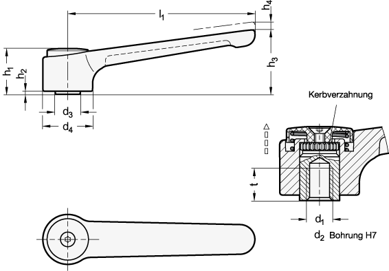 Verstellbare Flachspannhebel GN 126.1 Skizze